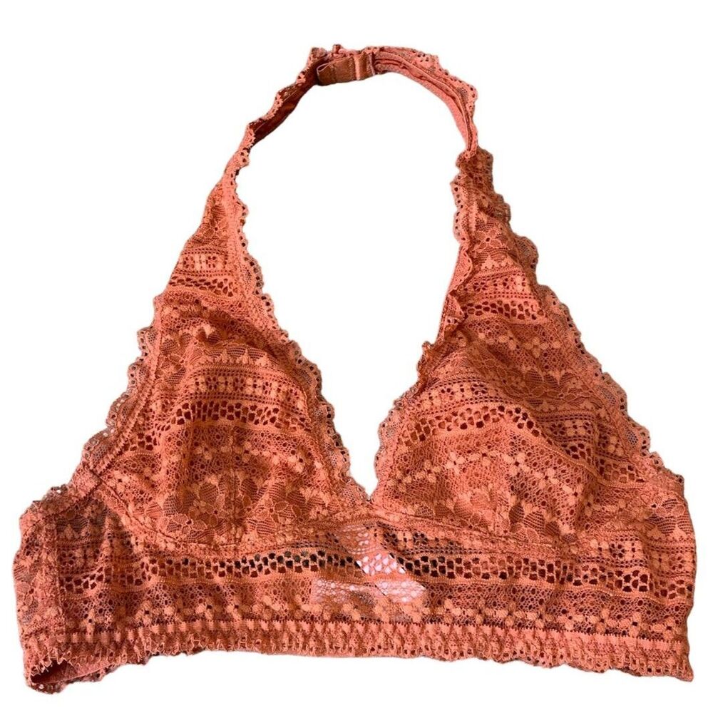 Victorias Secret Orange Lace Halter Neck Bralette Womens Sz XS Wire Free